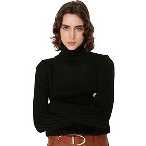 Trendyol Effen trui met rolkraag, trainingspak voor dames, 1 stuk, zwart.