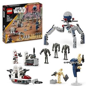 LEGO 75372 Star Wars Battle Pack Clone Troopers en Battle Droids, speelgoed voor kinderen, met Speeder Bike, tri-Droid figuur en verdedigingspost, cadeau voor jongens en meisjes vanaf 7 jaar