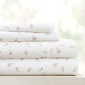 Linen Market 4-delige beddengoedset voor super-kingsize bedden, bloemenpatroon, roze