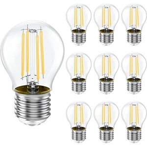 Ledlamp E27 warm wit, G45 Golf LED-lamp glas 2700 K, 4 W, 400 lm, vervangt een 35 W halogeenlamp, E27 energiebesparend, niet dimbaar, levensduur van 25.000 uur, 10 stuks