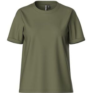 Pieces Pcria SS Fold Up Solid Tee Noos BC T-shirt voor dames, donkergroen, L