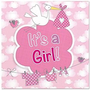 Folat 63651 servetten ""It`s a girl"", ca. 25 x 25 cm, 2-laags, roze