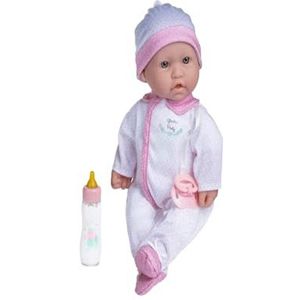 JC Toys Baby Kaukasische 40,6 cm (16 inch), kleine zachte body babypop, wasbaar, afneembaar wit en roze outfit met hoed, vrede en magische fles, voor kinderen vanaf 12 maanden