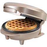 Bestron Klassieke mini-wafelijzer voor klassieke wafels, klein wafelijzer met antiaanbaklaag, voor kinderverjaardagen, familiefeesten, Pasen of Kerstmis, satijnen collectie, lichtbeige