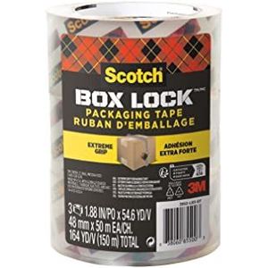 Scotch Box Lock verpakkingstape, 3 rollen, 48 mm x 50 m, verzendband, stevige verpakkingstape