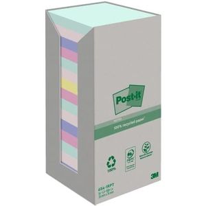 Post-it Recycling notities, op kleur gesorteerd, 76 mm x 76 mm, 100 vellen/16 blokken per verpakking