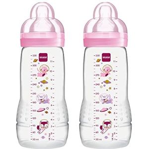 MAM Easy Active babyfles, set van 2, (330 ml) met MAM maat 2 speen, gemaakt van SkinSoft-siliconen, melkfles met ergonomische vorm, vanaf 4 maanden, ruimte