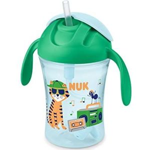 NUK Motion Cup leerbeker, 230 ml, met zacht, lekvrij rietje, ergonomische handgrepen, voor kinderen vanaf 8 maanden, BPA-vrij, groen