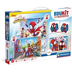 Clementoni Spidey and His Amazing Friends 4-in-1 educatief speelgoed (kinderpuzzel 30 stukjes en 48 delen, 6 kubussen, 1 memo), voor kinderen van 3 tot 5 jaar, gemaakt in Italië, 18295