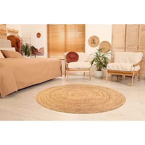 eCarpet Tango Collection Ronde ronde rug woonkamer keuken hal cosy scandi handgemaakte gerecyclede 3064 - 120 cm x 120 cm Hand-geweven Chic Bohemian Mandala Bedrukt Patroon Katoenen Rug, Hand Wasbaar