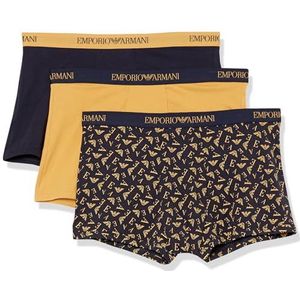 Emporio Armani Emporio Armani Set van 3 boxershorts van puur katoen voor heren (verpakking van 3), Marine/Print Marine/Mustard