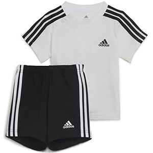 adidas I 3S sportset, uniseks baby- en babyoverall 0-24, top: wit/zwart, broek: zwart/wit, 912M