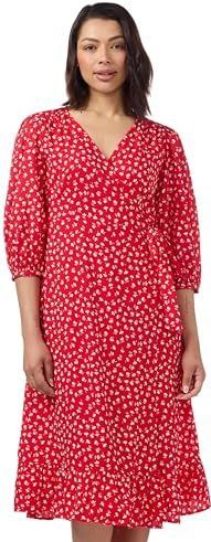 ONLY Onlolivia 3/4 Wrap Midi Dress Wvn Noos Damesjurk, Mars rood/aop: fiona dipsy
