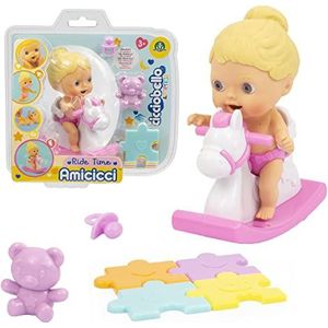 Cicciobello Amicicci CC0102, baby met hobbelpaard, met accessoires, meisjesmodel, blond haar, speelgoed voor kinderen vanaf 3 jaar