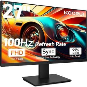 KOORUI 27 inch gaming monitor met geïntegreerde luidsprekers, 100 Hz, 1080p display, hangend, frameloos, HDMI, kantelen, oogverzorging, VESA-wandmontage, zwart