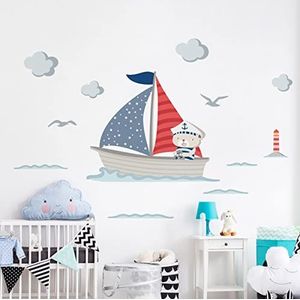 Muursticker kinderen kinderkamer decoratie babykamer muursticker kinderkamer muursticker beer kapitein boot H60xL70cm