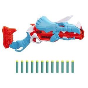 Nerf DinoSquad Tricera Blaster, 3-dart lader, 12 darts, darts-opslag, dinosaurus, triceratops design, F0803EU4, veelkleurig, 6,4 x 54,6 x 24,1 cm