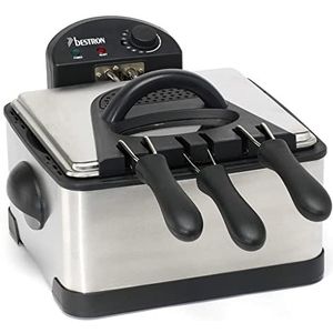 Bestron Familiefriteuse met koude zone, 3 manden, 4 liter, inhoud 1,5 kg/2 x 750 g frituren, kijkvenster, 2000 W, roestvrij staal, zilver