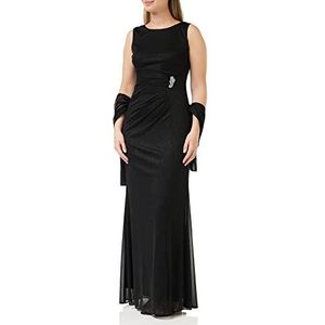 Gina Bacconi Mouwloze lange damesjurk met geplooide taille en cocktailsjaal, zwart, 40, zwart.