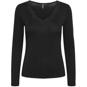 PIECES Pcbarbera Ls Lace Top Noos Bc T-shirt met lange mouwen voor dames, zwart.