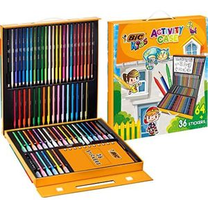 BIC Kids Kleurkoffer – 24 kleurpotloden, 24 viltstiften, 16 krijtjes en 36 stickers om in te kleuren