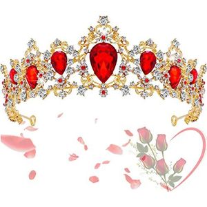 Rode bruiloftskransen, rode tiara, rode kroon, tiara, bruiloftskrans, diadeem, voor verjaardagscadeau, bruidshoofd, banket en verjaardagsfeest (rood),, Legering, Legering