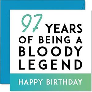 Grappige verjaardagskaart voor de 97e verjaardag voor mannen en vrouwen – Being A Legend – Ninety-sechte – verjaardagskaart voor hem, haar, opa, oma, grootmoeder, 145 mm x 145 mm