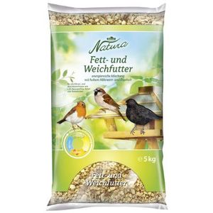 Dehner Natura Wild vogelvoer, vet en zacht voer voor tuinvogels, met havermout en tarwe, pinda's, rozijnen, 5 kg