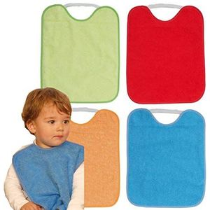 Ti TIN Set van 4 waterdichte slabbetjes voor baby's met rubberen sluiting, 90% katoen, 10% polyester met vinylvoering, 4 stuks slabbetjes voor baby's vanaf 1 jaar, 27 x 33 cm