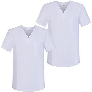 Misemiya - 2 stuks – werkkleding unisex kraag PIC korte mouwen uniform ziekenhuis – Ref.817, wit 68