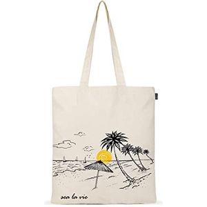 EcoRight Canvas draagtas voor dames, herbruikbare boodschappentas, schattige tassen, bedrukte katoenen boodschappentas, strandtas, boekentas | Sea La Vie Beach