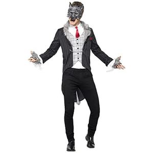 Luxe wolvenkostuum met jas, afneembare staart, pre-trompe shirt, masker en handschoenen