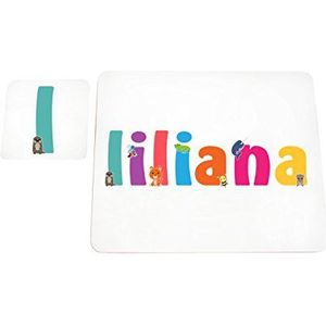 Little Helper LHV-LILIANA-Coastandafelmat 15IT glazen onderzetters en placemats, personaliseerbaar, meisjes, naam Liliania, meerkleurig, 21 x 30 x 2 cm