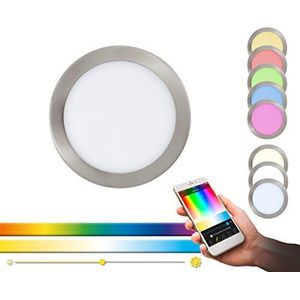 EGLO connect LED inbouwarmatuur Fueva-C, Smart Home inbouwarmatuur, materiaal: gegoten metaal, kunststof, kleur: mat nikkel, Ø: 22,5 cm, dimbaar, wittinten en kleuren instelbaar