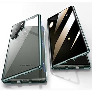 Jonwelsy Beschermhoes voor Samsung Galaxy S23 Ultra, 360 graden voor en achter van gehard glas, anti-spionagescherm, anti-peep adsorptie, magnetische adsorptie, metalen bumper voor S23 Ultra (groen)
