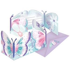 Amscan 9909726 uitnodigingskaarten met enveloppen, vlinders, veelkleurig, 8 stuks