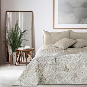 DecoKing Bedsprei 240 x 260 cm beige wit cappuccino bedsprei met abstract patroon dubbelzijdig onderhoudsvriendelijk Alhambra