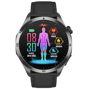 VALDUS Knauermann Pro 3 Fan Edition ronde smartwatch (2025) met telefoonfunctie, ECG Plus-functie, HRV en SOS, Bluetooth, slaapapneu, zwart leer, maat 14-24, normaal