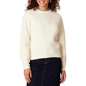 Amazon Essentials Pull côtelé à col rond pour femme, blanc coquille d'œuf, taille S