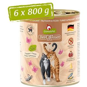 GranataPet Delicatessen Turkije & Fazan 6 x 800 g nat kattenvoer gourmet kattenvoer graanvrij en suikervrij voer