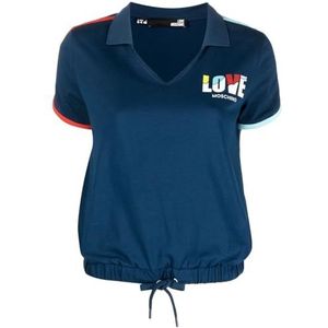 Love Moschino T-shirt à manches courtes et col en V pour femme, bleu, 44