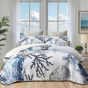Zomerbeddengoed voor kingsize bed, met 2 kussenslopen, waterstrand, oceaan, oceaan, kustoceaan