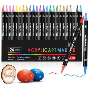 Diboniur Set van 24 acrylstiften voor volwassenen, waterdichte acrylstiften voor textiel, stenen, hout, papier, keramiek, knutselen