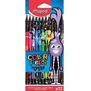 Maped Color'Peps Monster-12 pennen, grappige en originele kleuren, levendige kleuren en vulling, robuust, 12 potloden van kunsthars, 862612