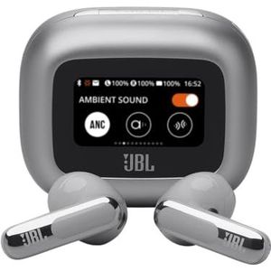 JBL Live Flex 3, draadloze hoofdtelefoon, Bluetooth, batterijduur tot 50 uur, actieve ruisonderdrukking, JBL Signature hifi-geluid, IP54 waterdicht, zilver