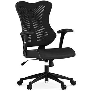 Flash Furniture Ergonomische bureaustoel met grote rugleuning, stuurstoel met verstelbare armleuningen en mesh, bureaustoel en thuiswerk, zwart