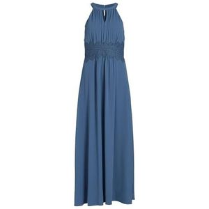 Vila Geplooide maxi-jurk met open rug, coronet blauw/detail: elastisch
