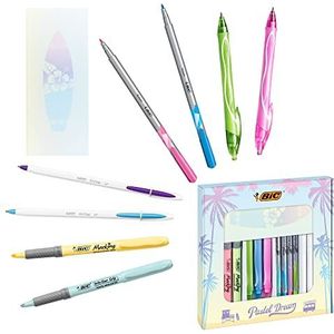 BIC Pastel Dream Kit – 3 gelpennen / 4 schrijfstiften / 4 pastelmarkeerstiften / 4 balpennen / 1 notitieblok – geschenkdoos met 16 stuks