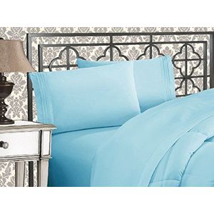 Elegant Comfort Zachte 4-delige beddengoedset met draaddichtheid van 1500, met drie lijnen, kreuk- en lichtbestendig, voor eenpersoonsbed, XL, turquoise blauw