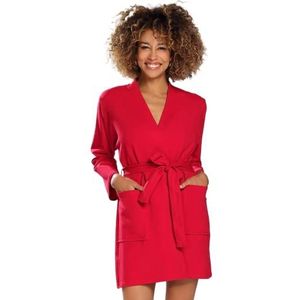 DKaren-Store Dkaren Pola Badjas voor dames, badstof, zonder capuchon, badjas voor dames, Rood